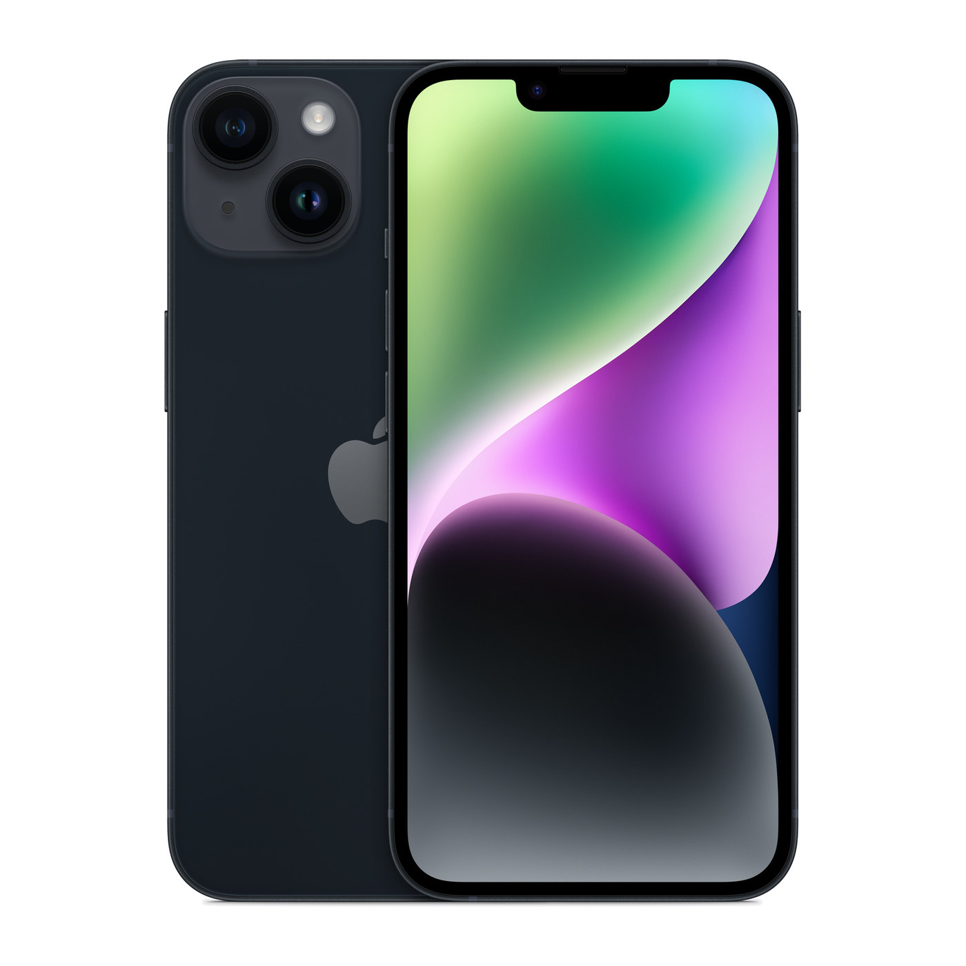 iPhone 14 Midnight, front and back