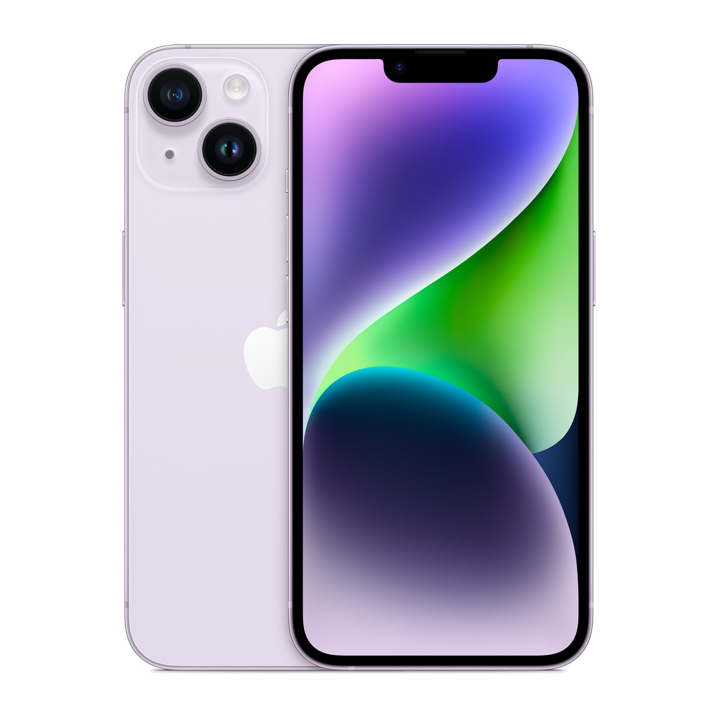 iPhone 14 Purple, front and back