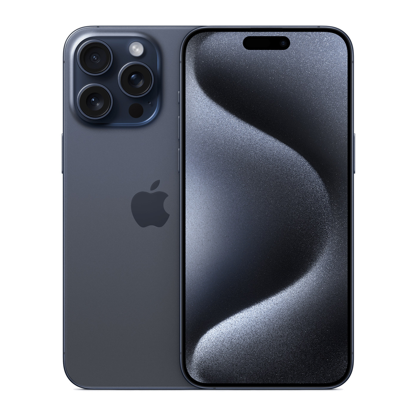 iPhone 15 Pro Max Blue Titanium, front and back