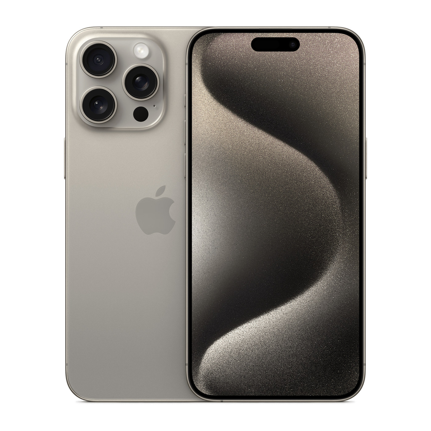 iPhone 15 Pro Max Natural Titanium, front and back