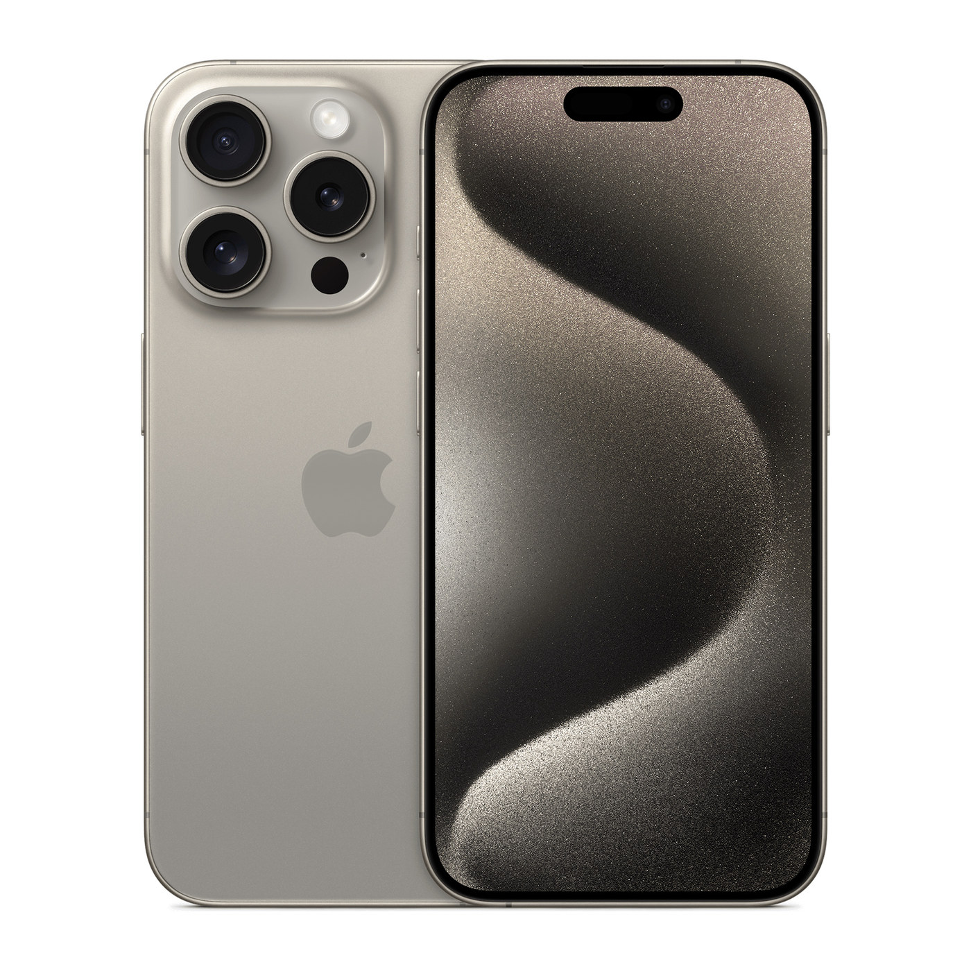 iPhone 15 Pro Natural Titanium, front and back