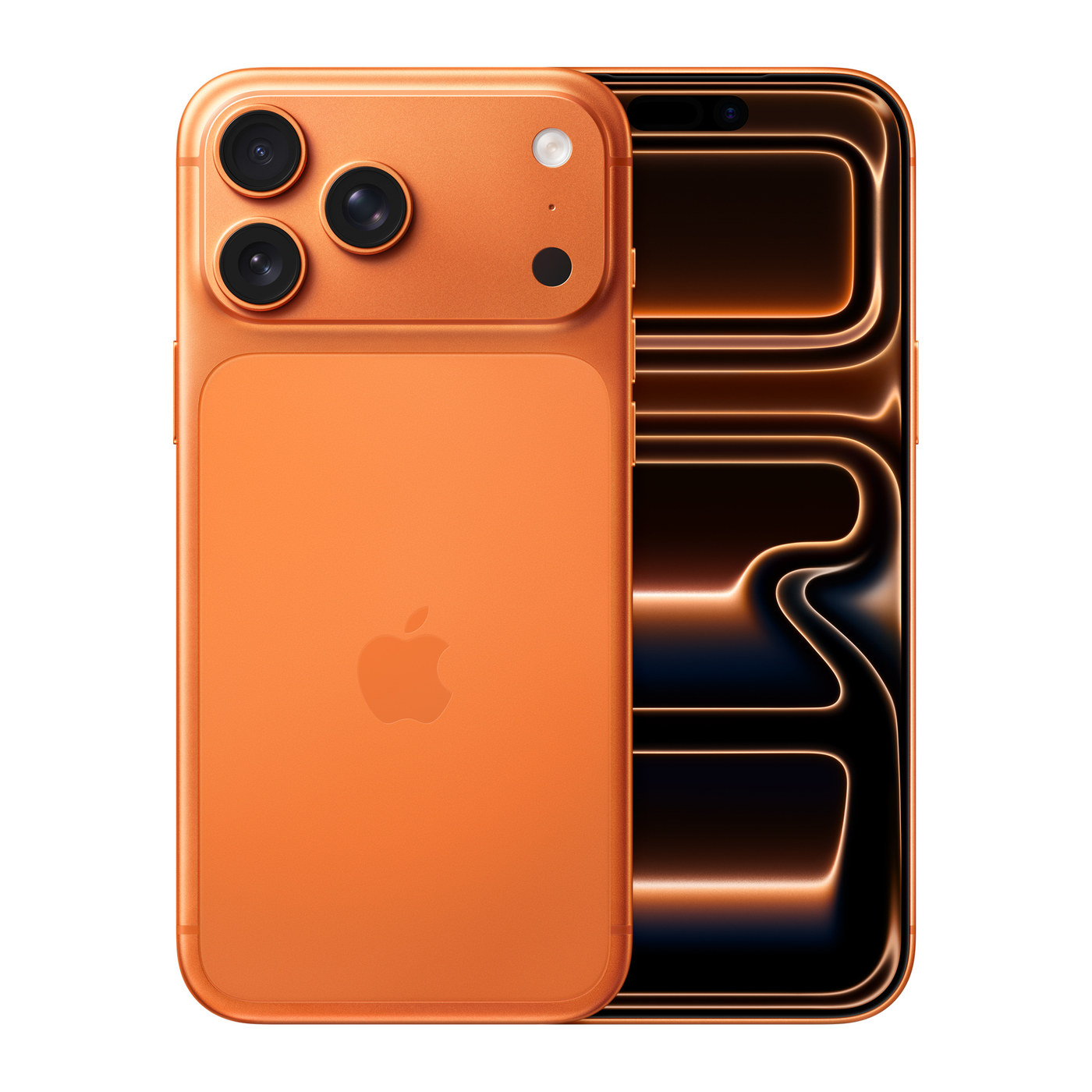 iPhone 17 Pro Max Cosmic Orange, front and back